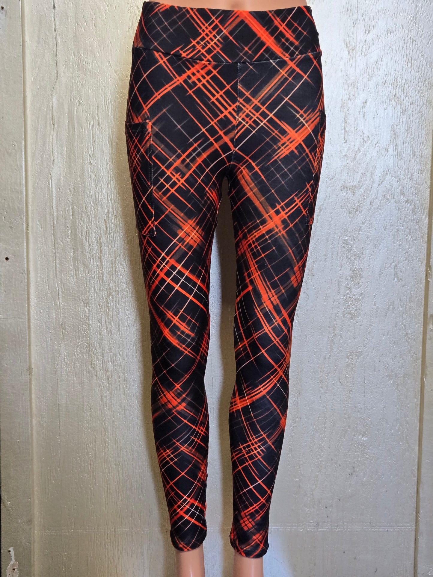 Black and Orange plaid leggings with pockets