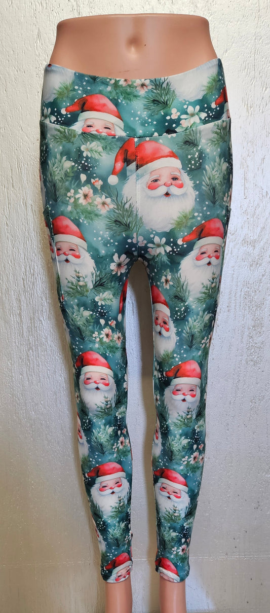 Christmas Santa in Floral kids' leggings with pockets