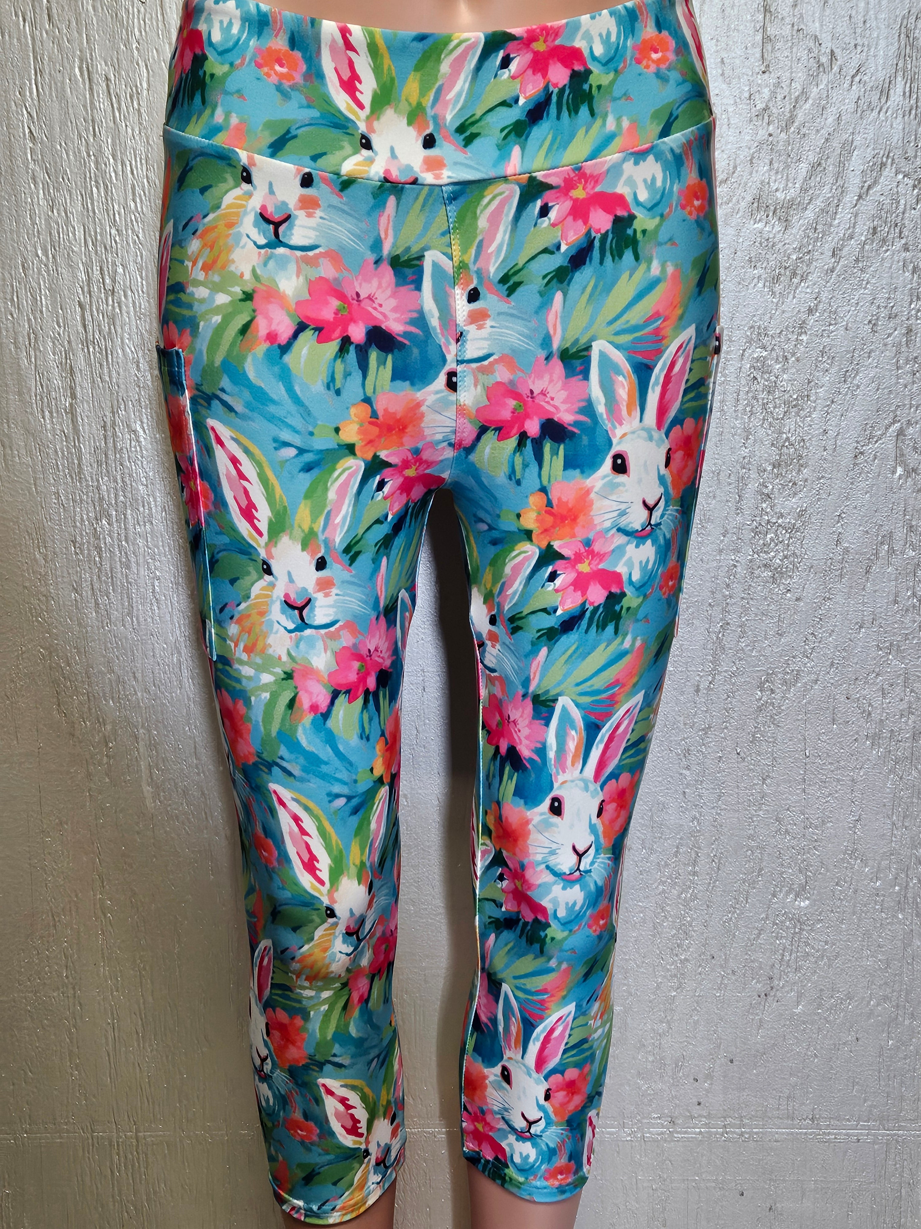 Easter Drawing Rabbits capris with pockets – Brylah Fashions Wholesale