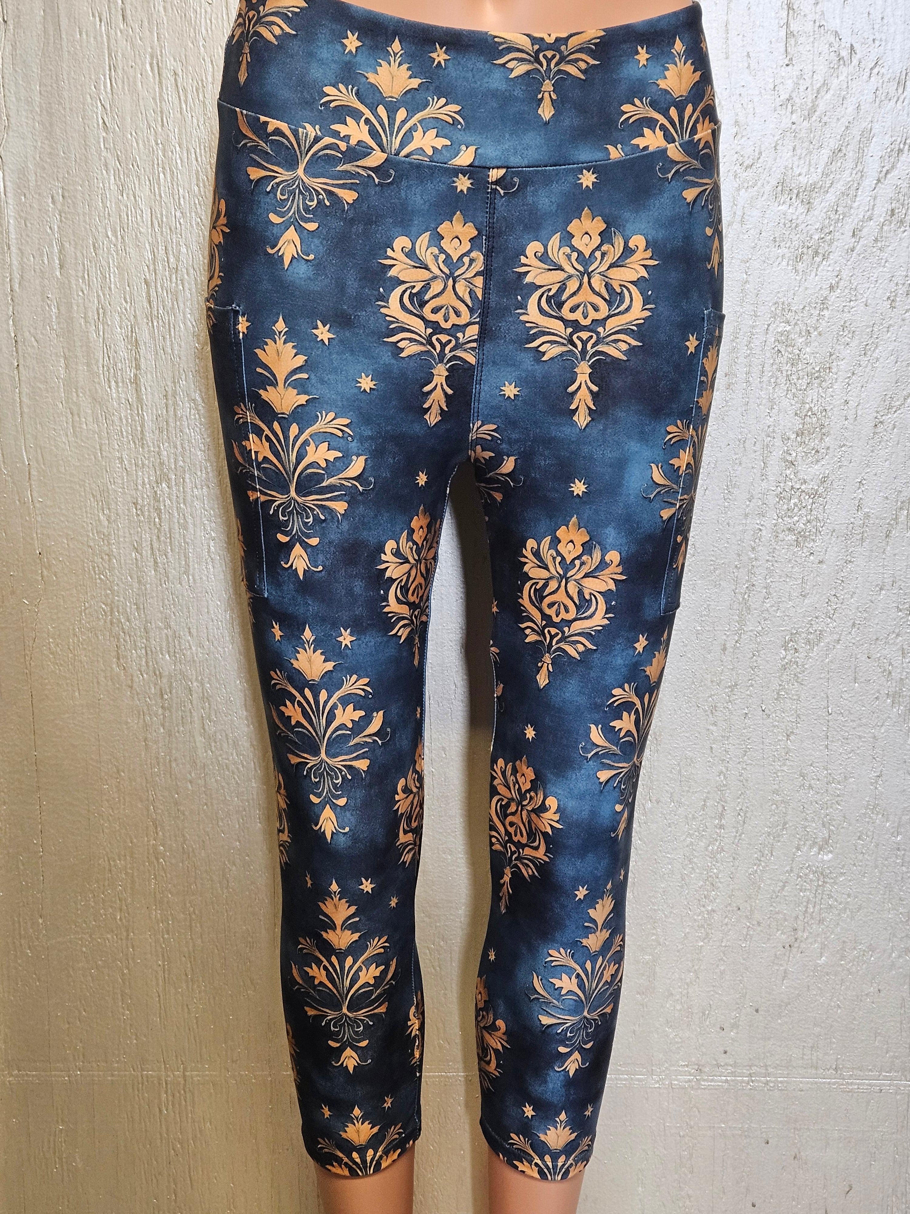 Damask Gold capris with pockets – Brylah Fashions Wholesale
