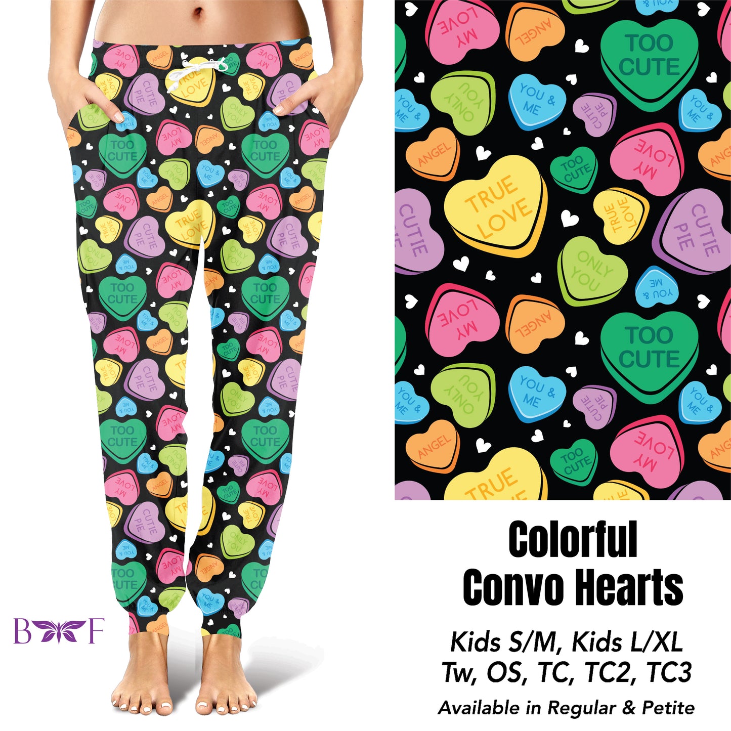 Colorful Convo Hearts leggings and capris with pockets