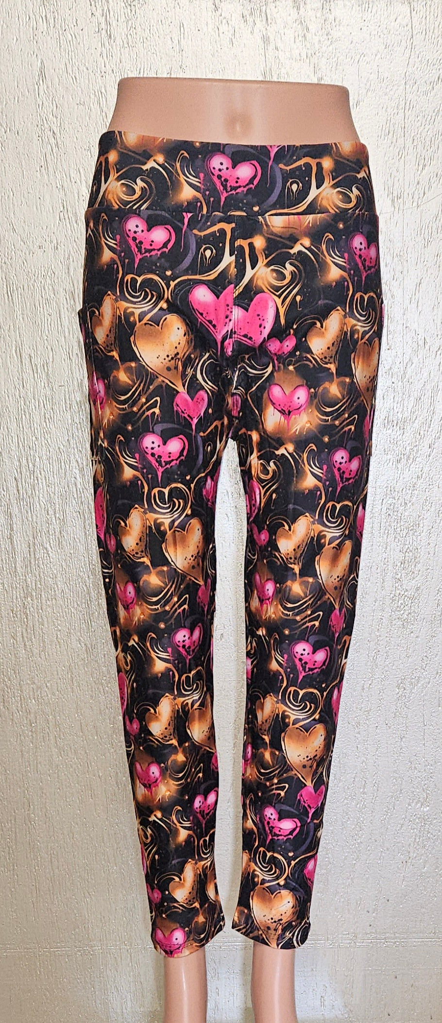 Gold & Pink Hearts leggings and skorts with pockets