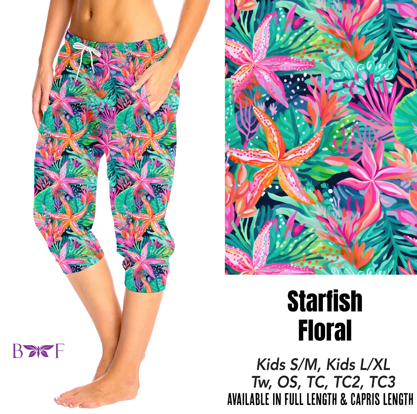 Starfish Floral capris, skorts, and biker shorts with pockets