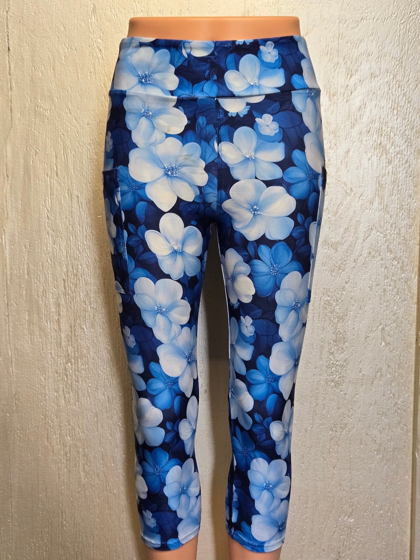 Blue and white floral capris and skorts with pockets