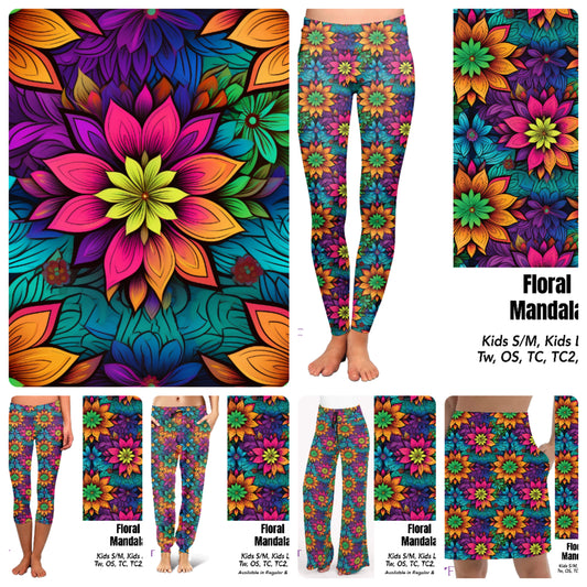 Floral mandala leggings, capris and skorts with pockets