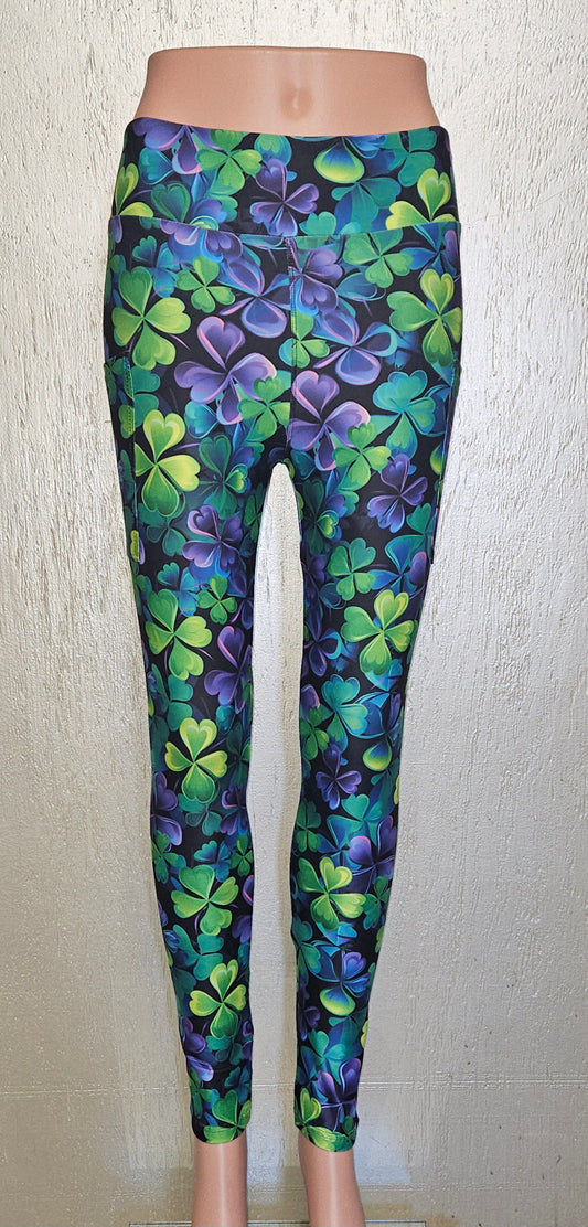 Dark Neon Shamrock skorts, leggings and capris with pockets