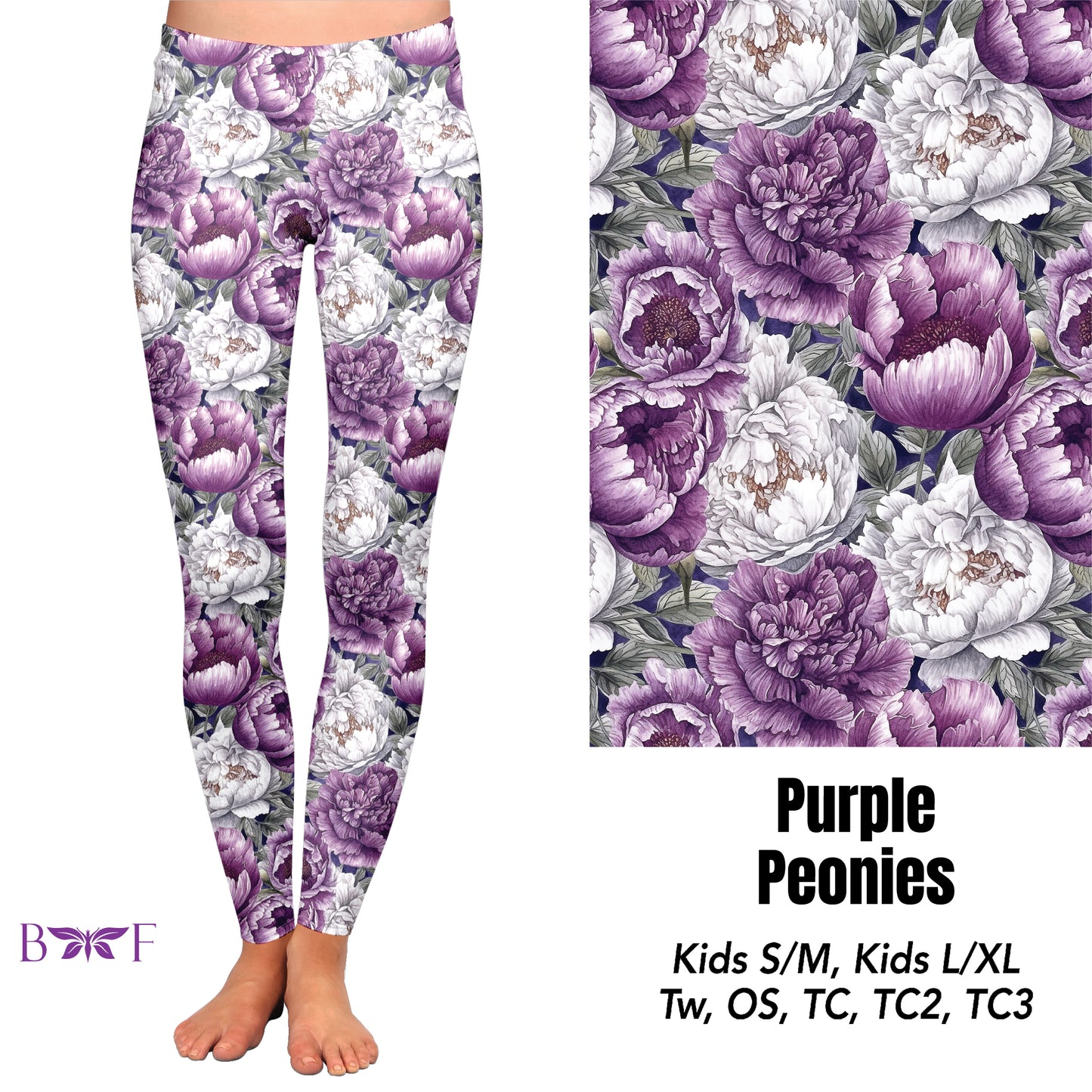 Purple Peonies capris, leggings and skorts with pockets