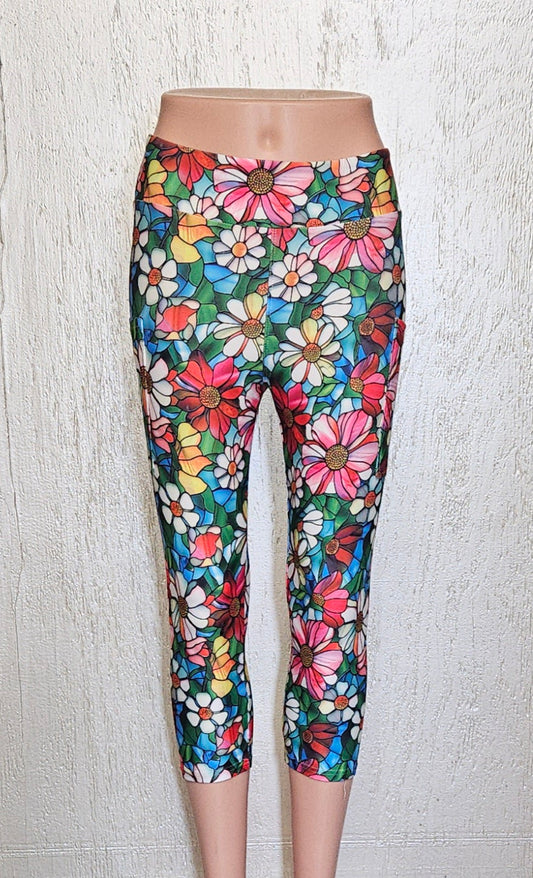 Stained Glass Flowers capris and skorts with pockets