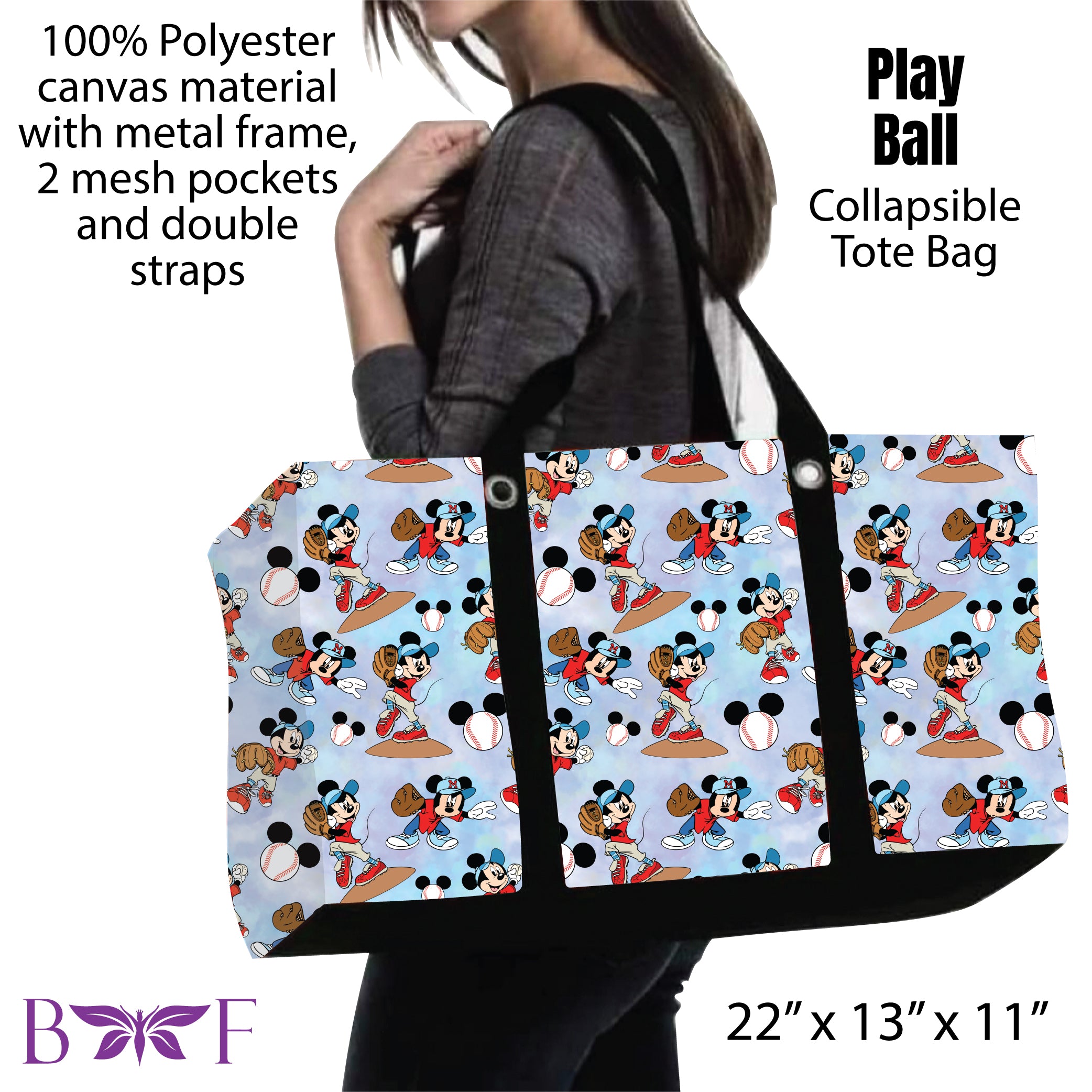 Play Ball tote and 2 inside mesh pockets