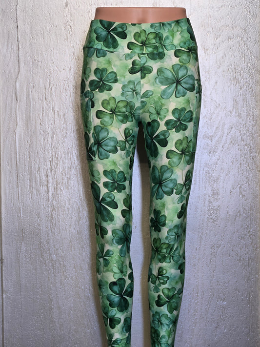 Watercolor Shamrocks capris and leggings with pockets