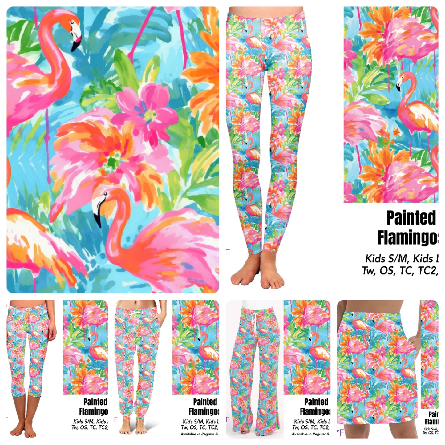 Painted flamingo leggings and capris with pockets