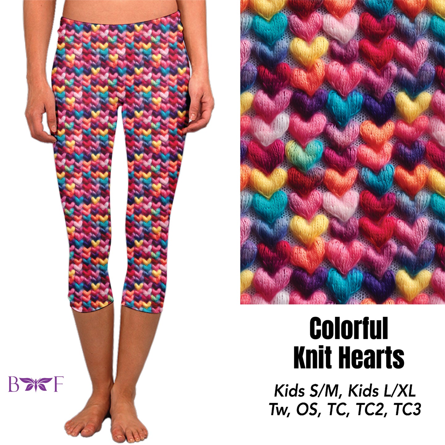 Colorful knit hearts leggings with pockets