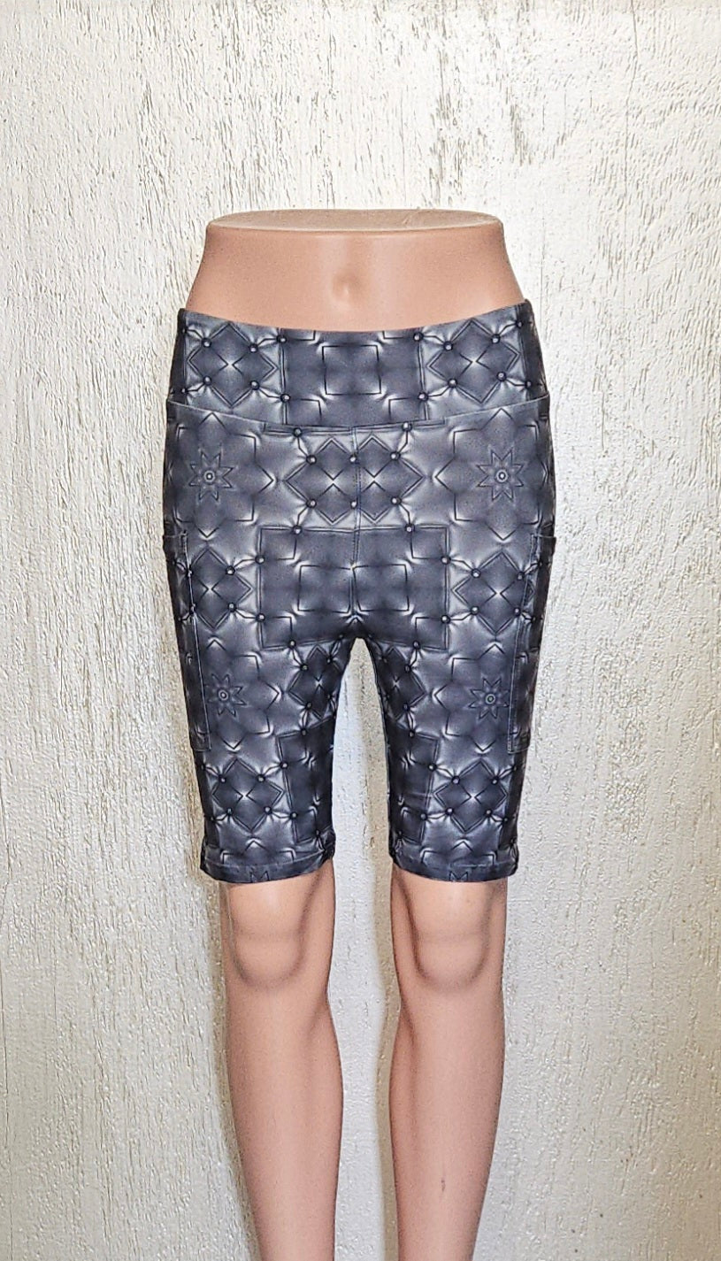 Leather Mandala capris and biker shorts with pockets