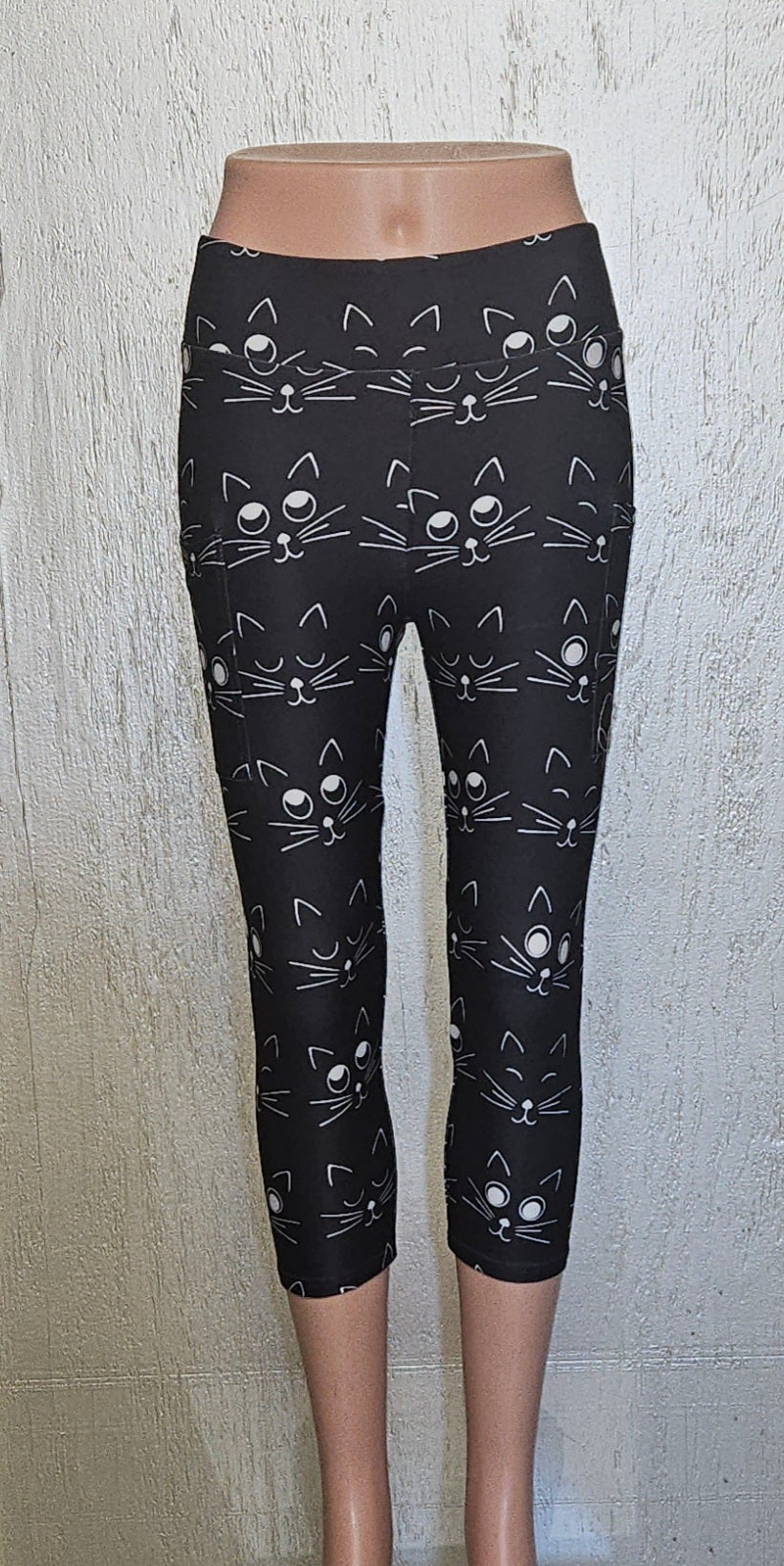 Black Cat Face capris and biker shorts with pockets