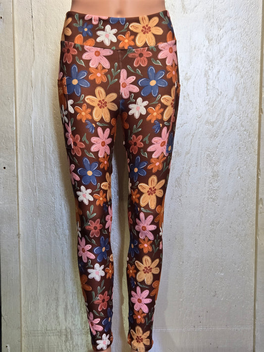 Fall flowers leggings with pockets