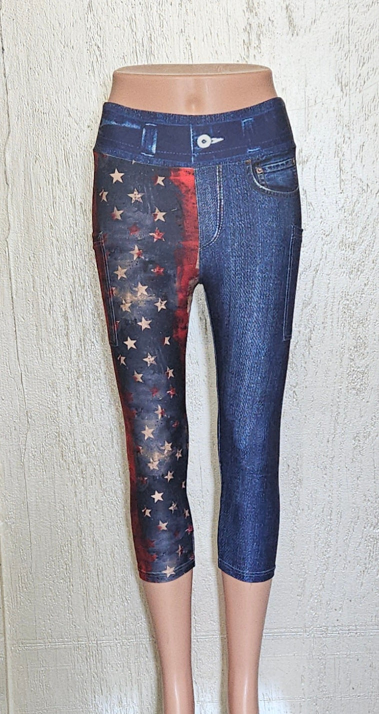 Smoked Flag Blue Denim capris with pockets