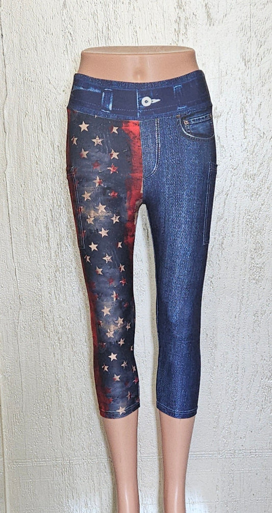 Smoked Flag Blue Denim capris with pockets