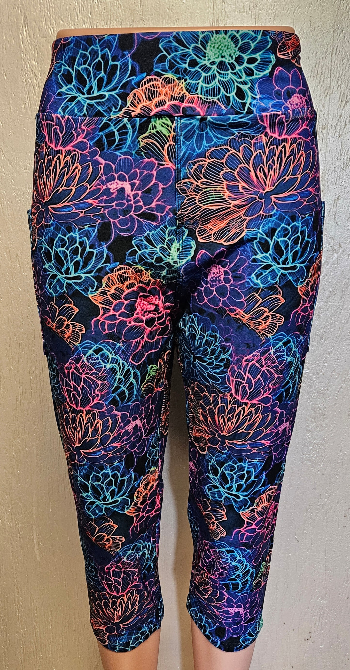 Neon Peony Doodle capris and skorts with pockets