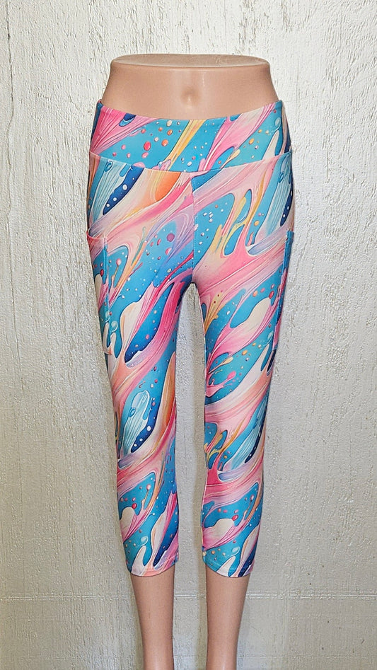 Pink and Blue Splash capris and skorts with pockets