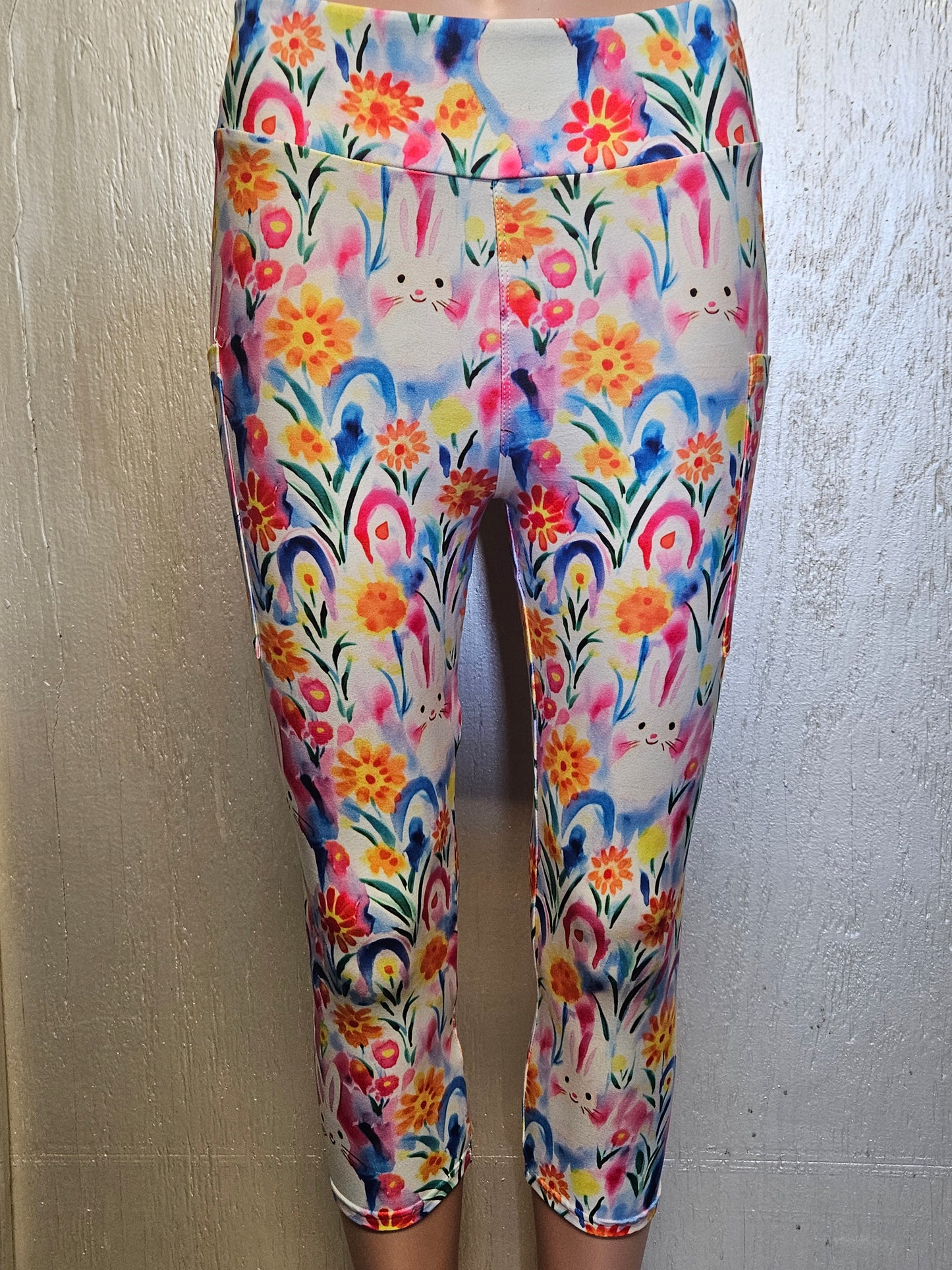 Rabbits In Flowers capris with pockets