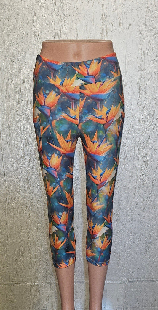 Bird of Paradise 6 capris and biker shorts with pockets