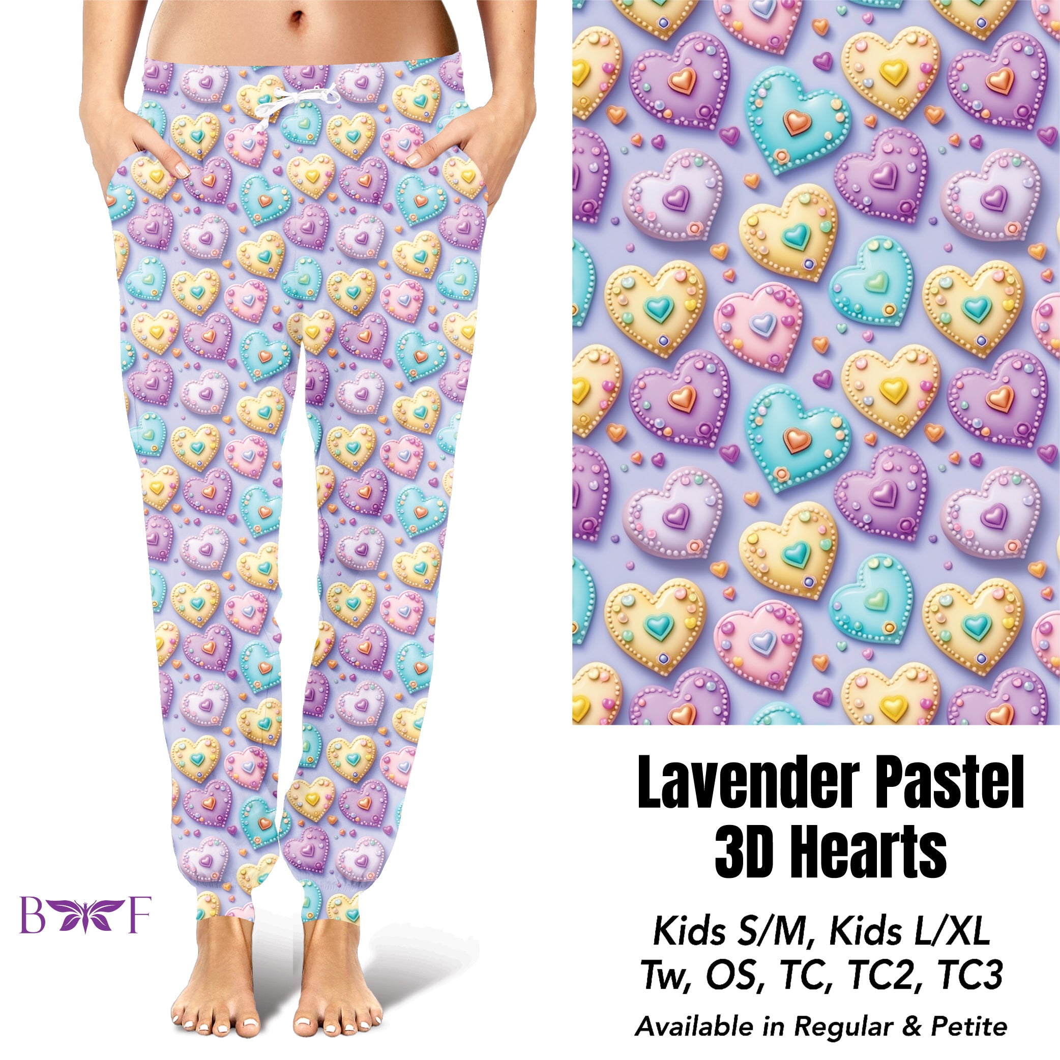 Lavendar Pastel 3D Hearts preorder1121