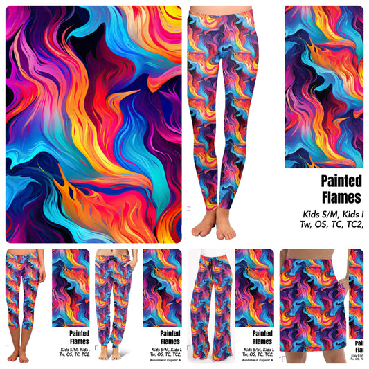 Painted flames leggings and capris with pockets