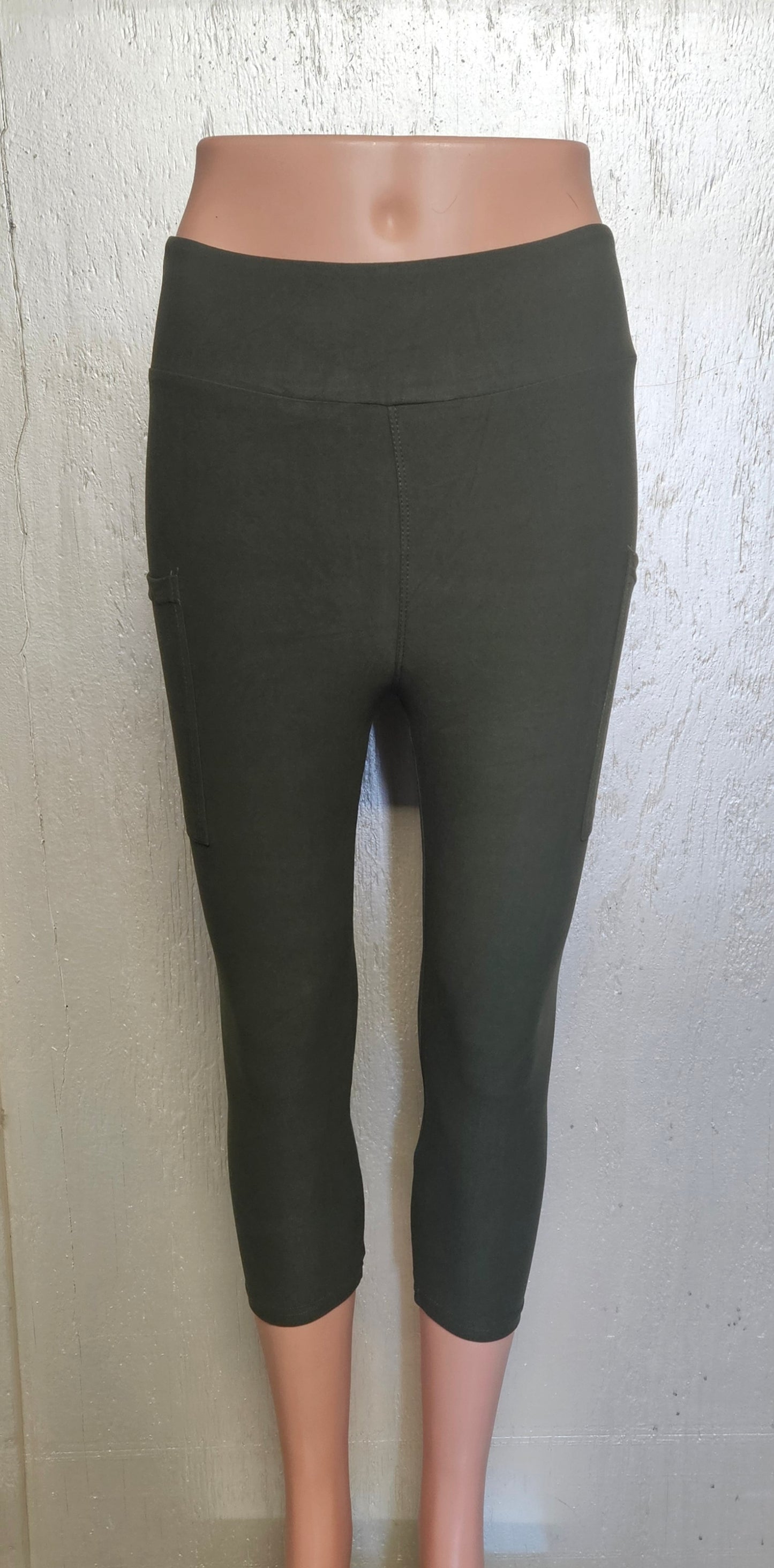 Olive Green leggings, capris and biker shorts with pockets