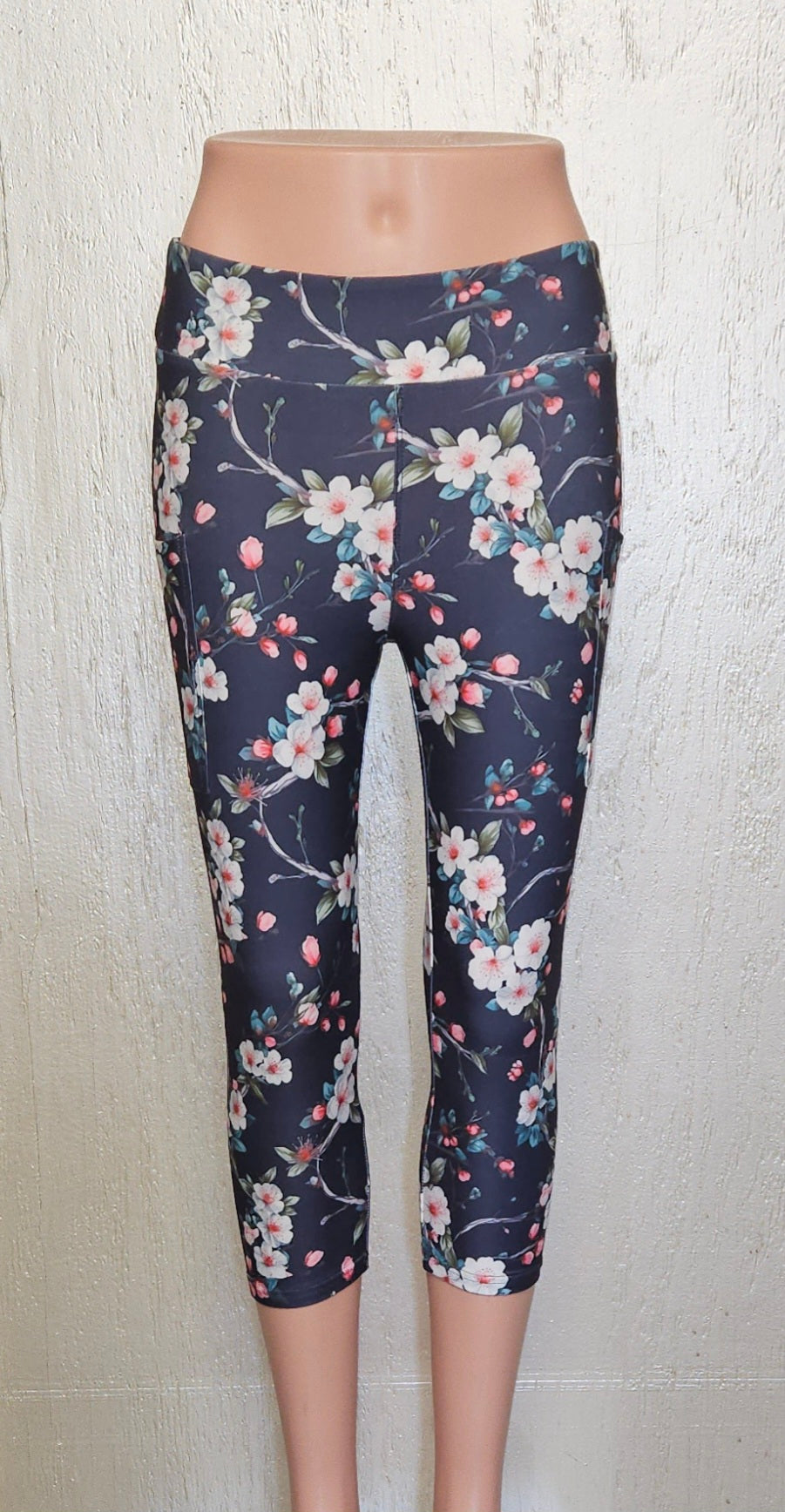 Pink and White Floral on Black skorts and capris with pockets