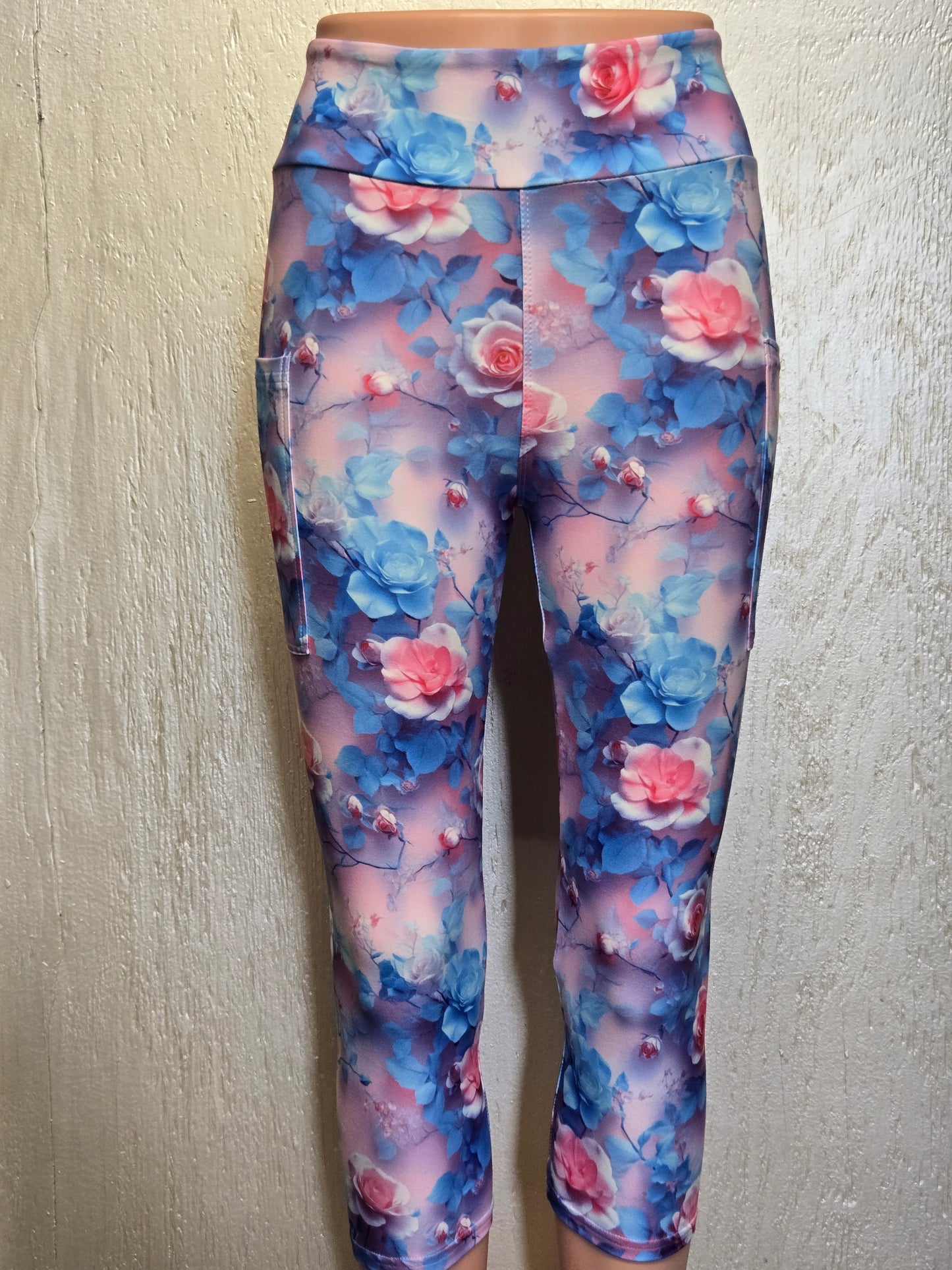 Pink & blue floral on pink capris and skorts with pockets