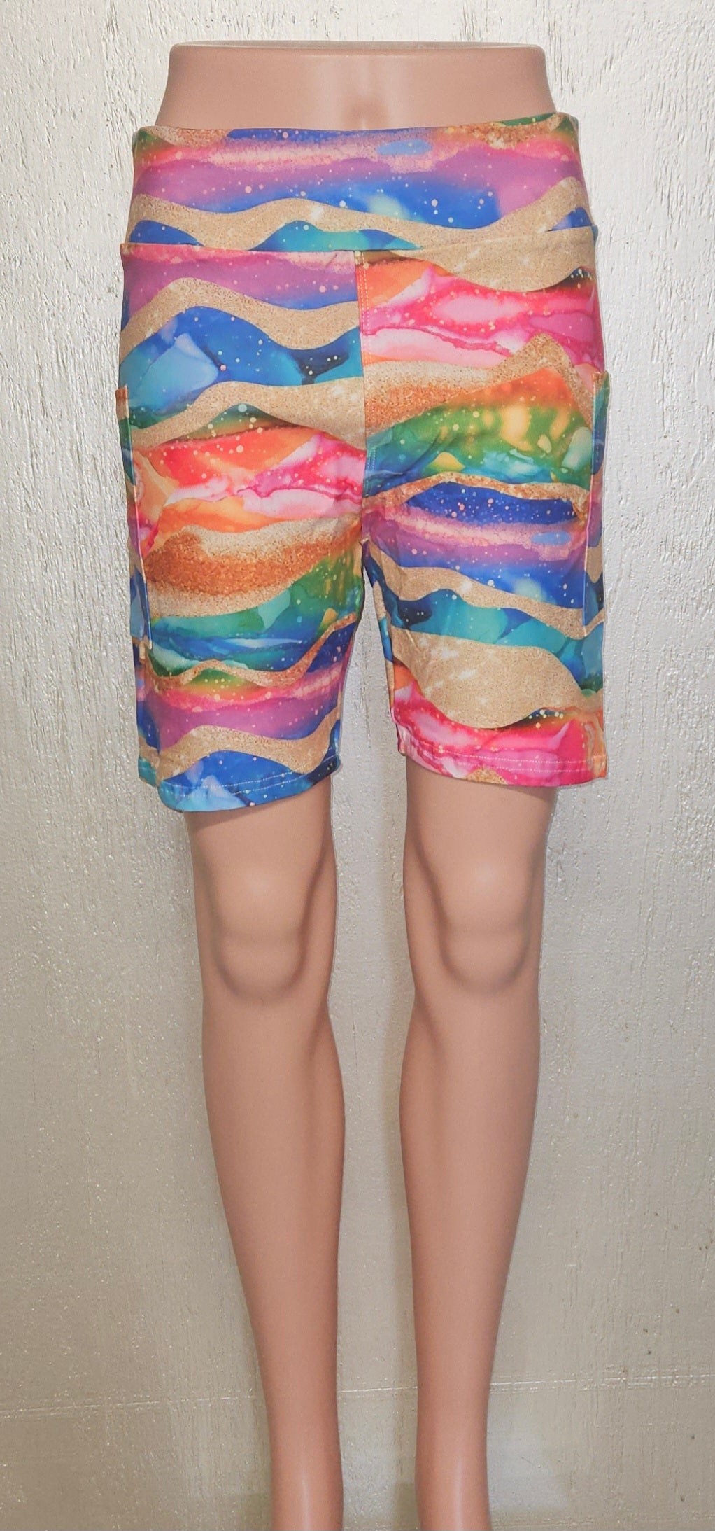 Golden Rainbow Agate skorts and biker shorts with pockets
