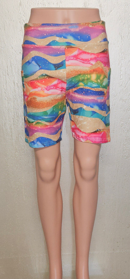 Golden Rainbow Agate skorts and biker shorts with pockets