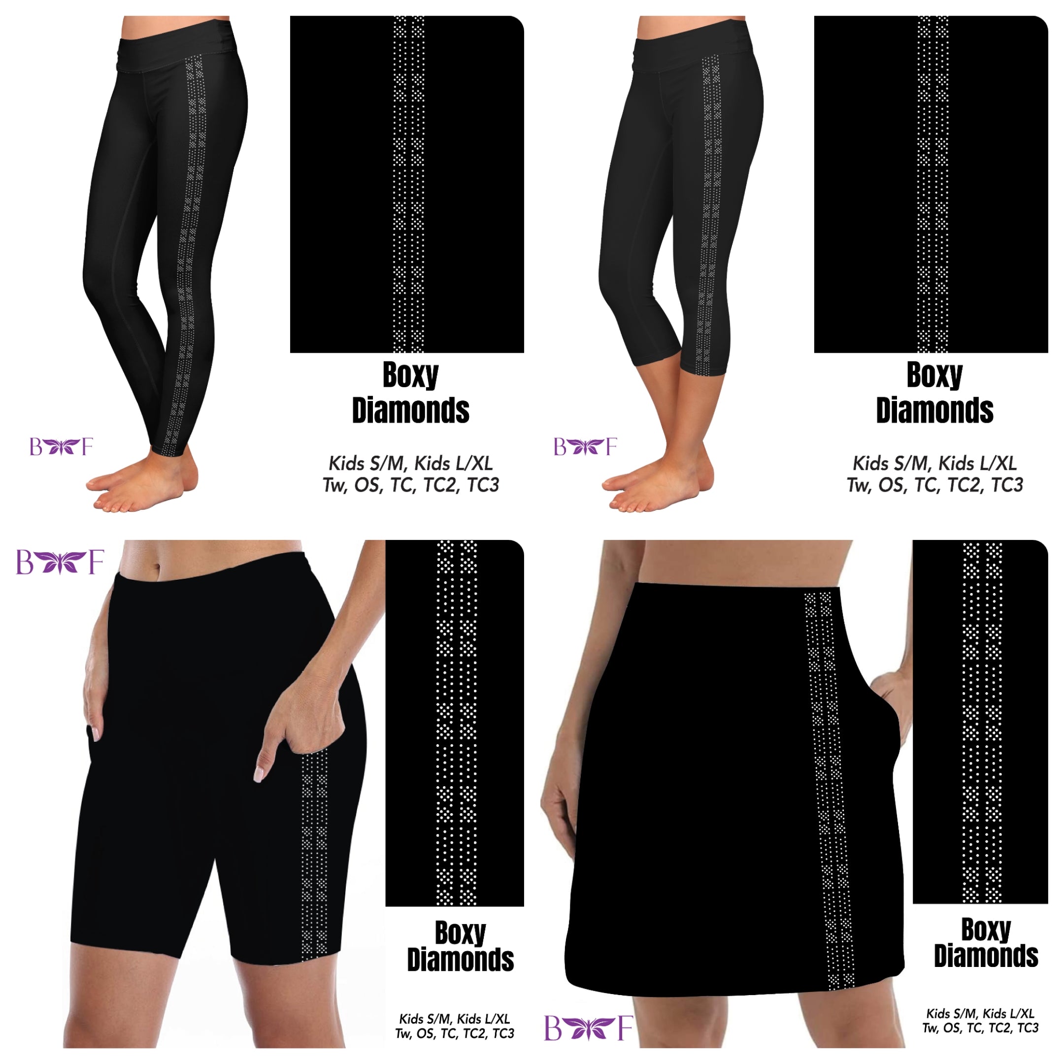 Gemstone Boxy Diamonds on Solid Black leggings, skorts, and capris wit ...