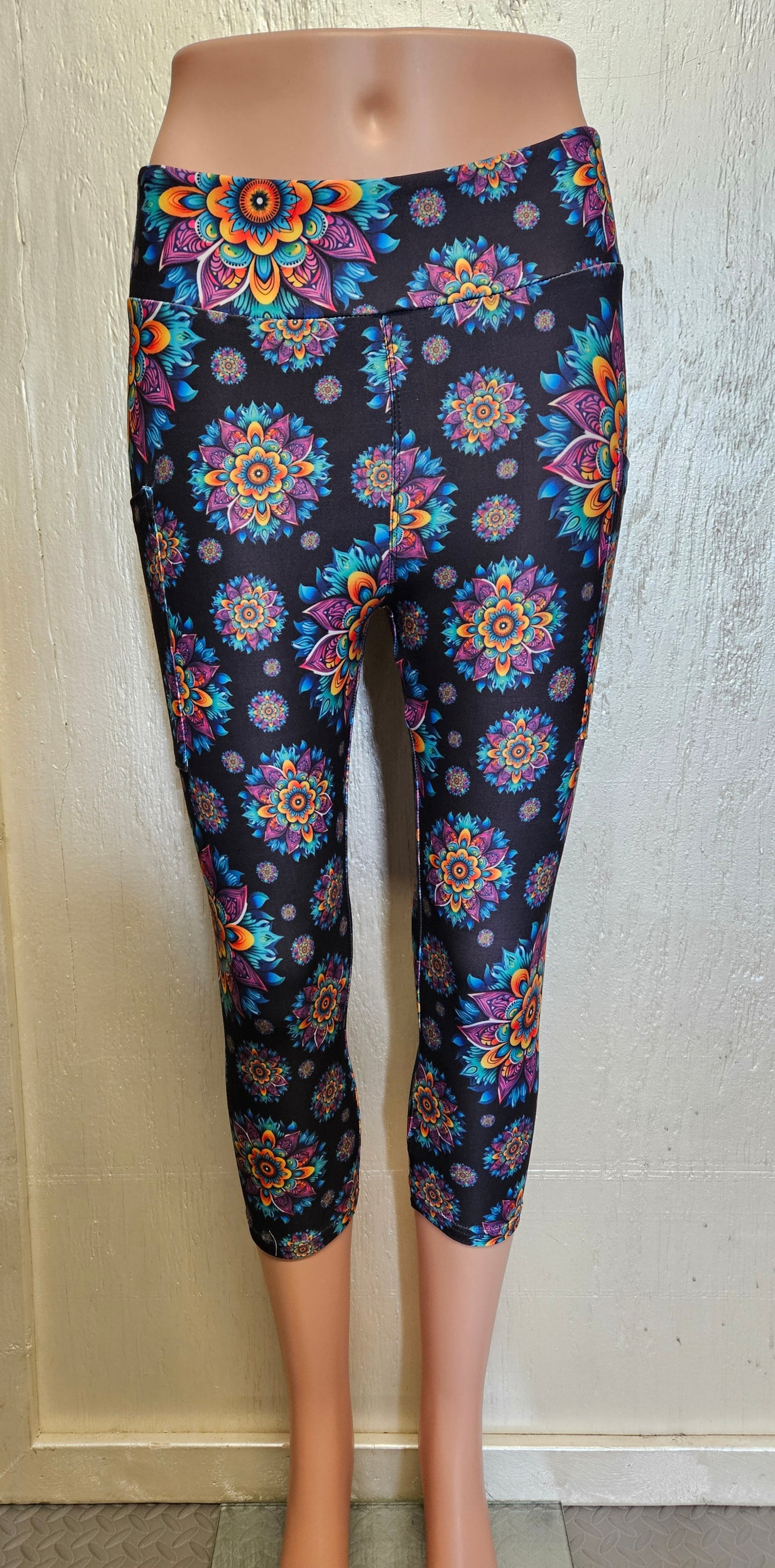 Rainbow Mandala capris with pockets