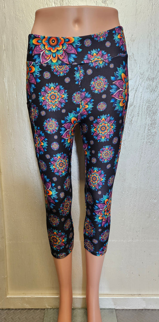 Rainbow Mandala capris with pockets