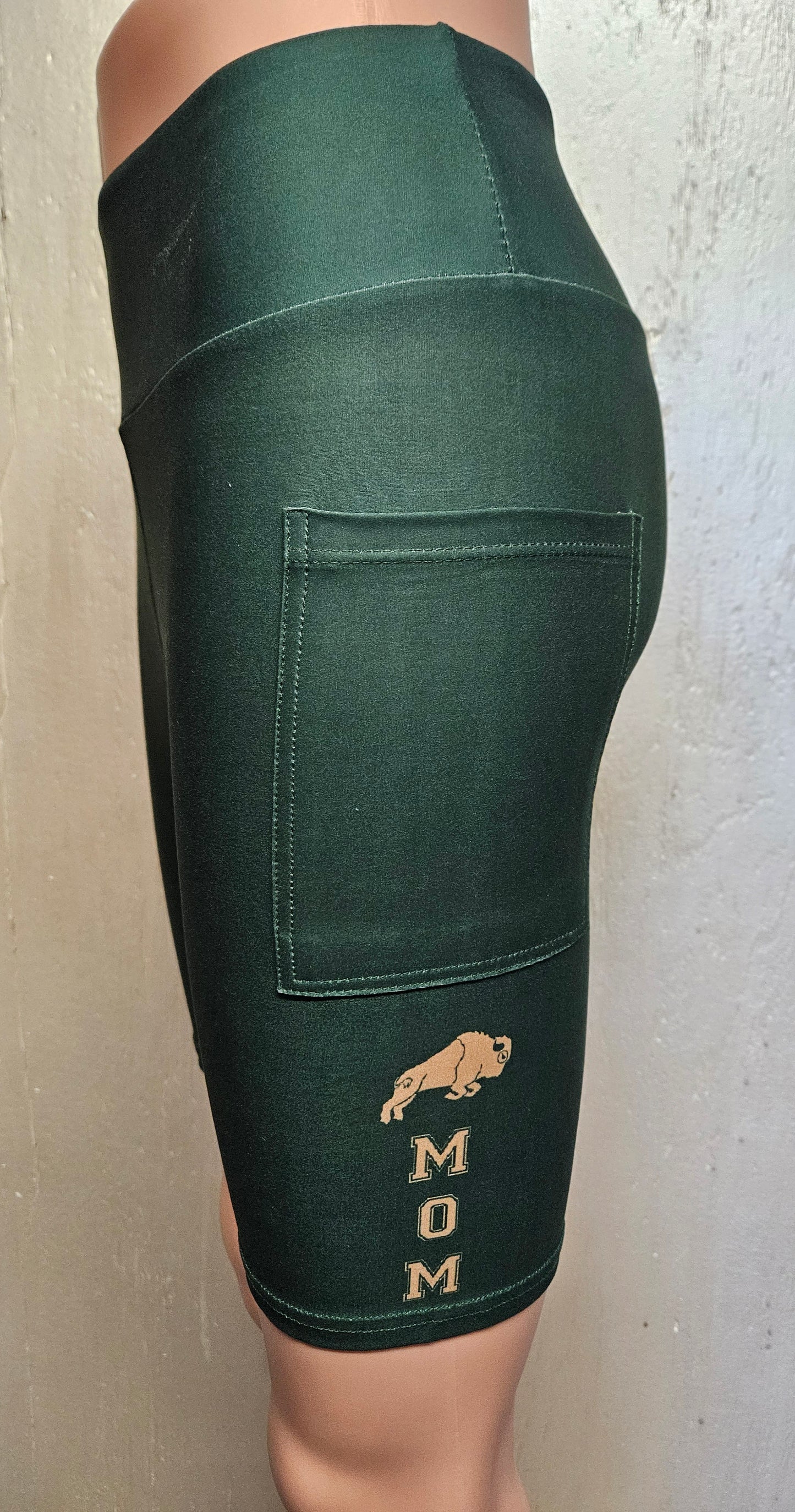 Green and Gold Buffalo Mom biker shorts (Charter School support)