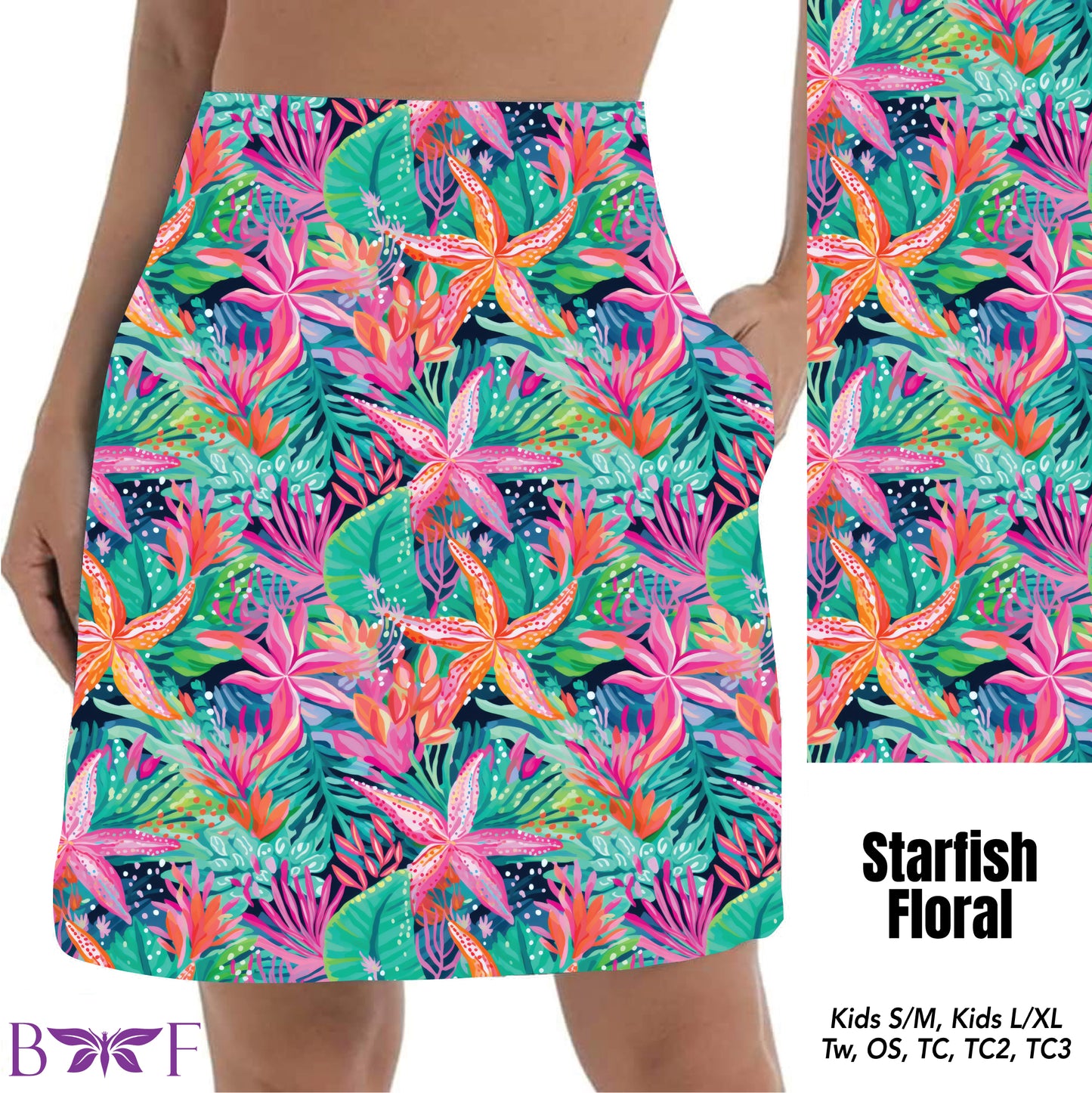 Starfish Floral capris, skorts, and biker shorts with pockets