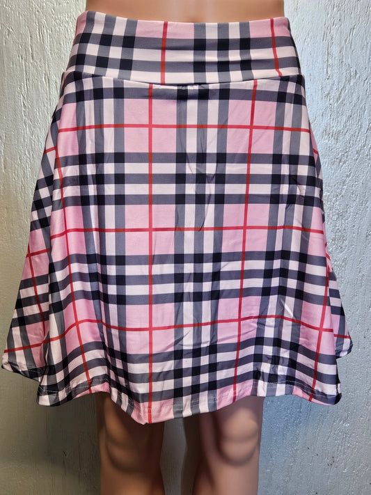 Pink and Grey Plaid leggings and skorts with pockets