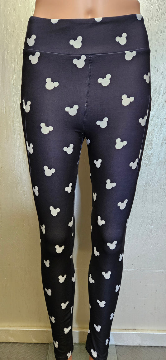 White Ears on Black leggings, capris, skorts, and biker shorts with pockets