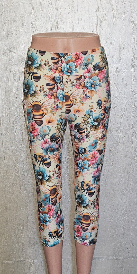 Spring Bees leggings and capris with pockets