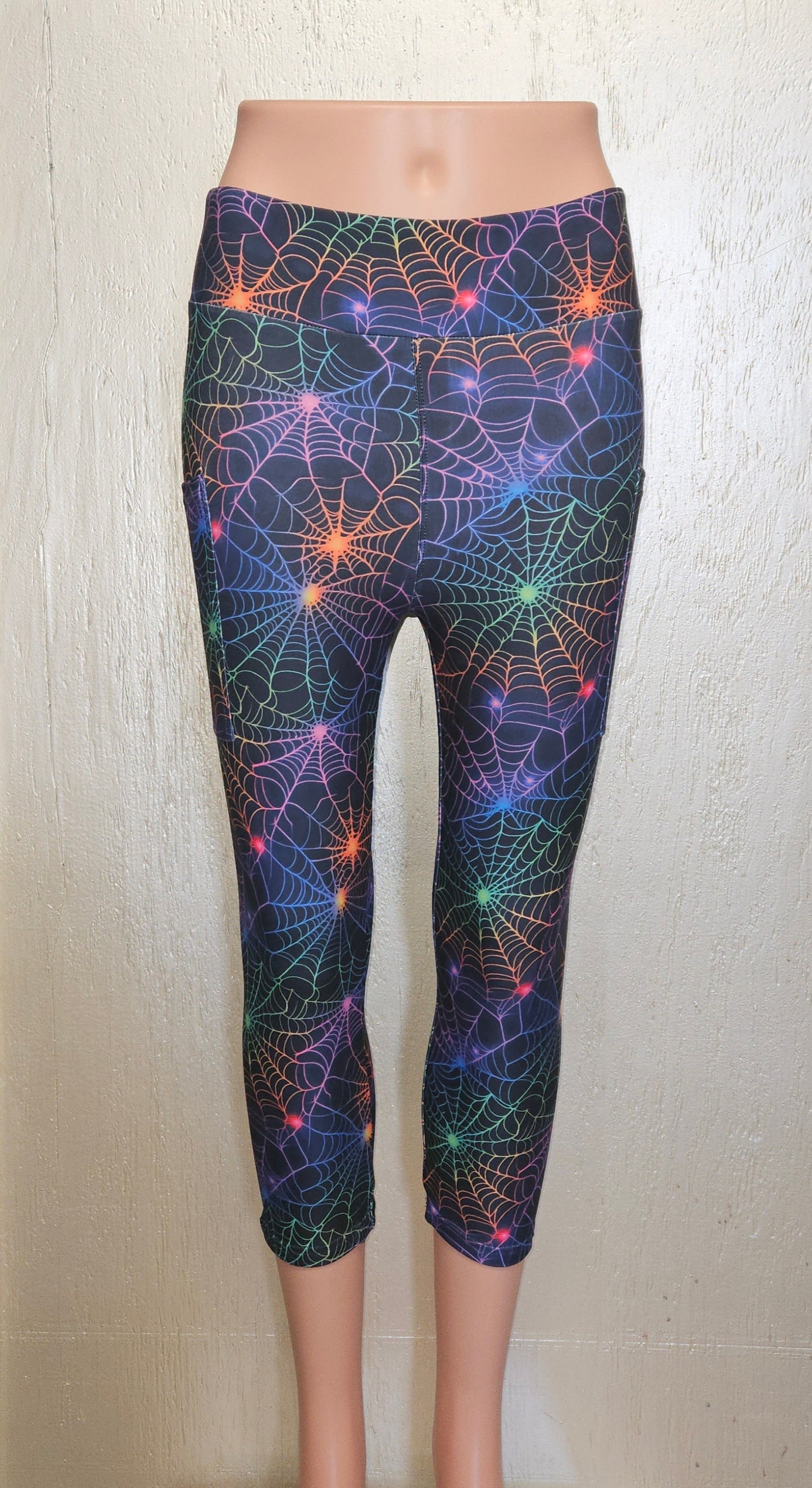 Neon Spider Web leggings, capris, and skorts with pockets