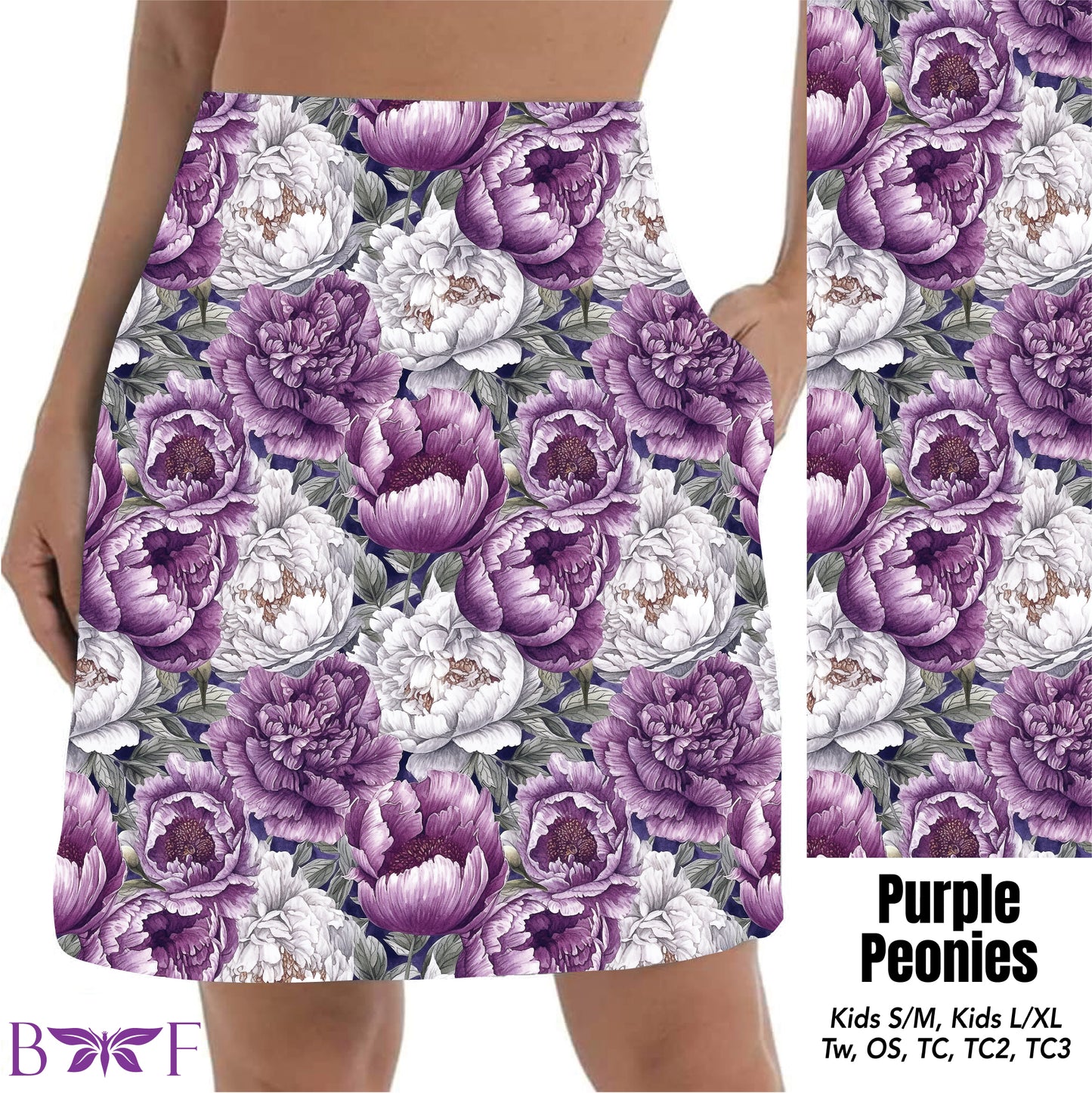 Purple Peonies capris, leggings and skorts with pockets