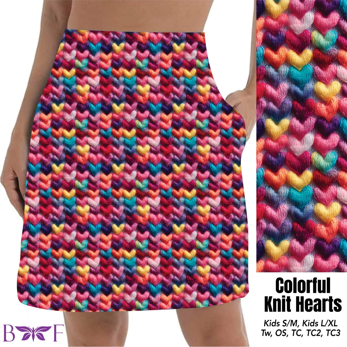 Colorful knit hearts leggings with pockets