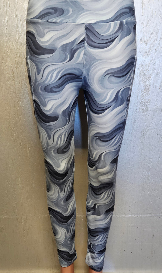 Grey Swirls leggings and skorts with pockets