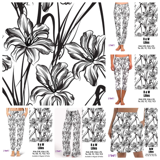 B&W Lillies capris with pockets