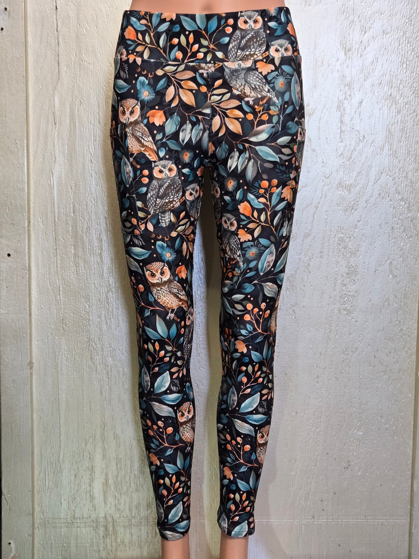 Floral owls leggings with pockets