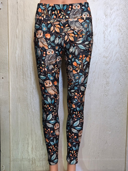 Floral owls leggings with pockets