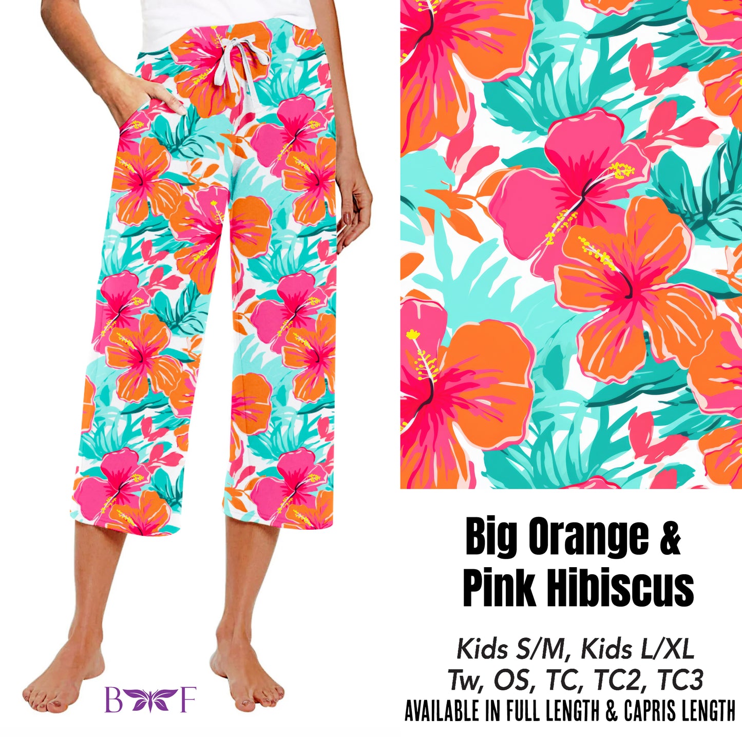 Big Orange and Pink Hibiscus Skorts