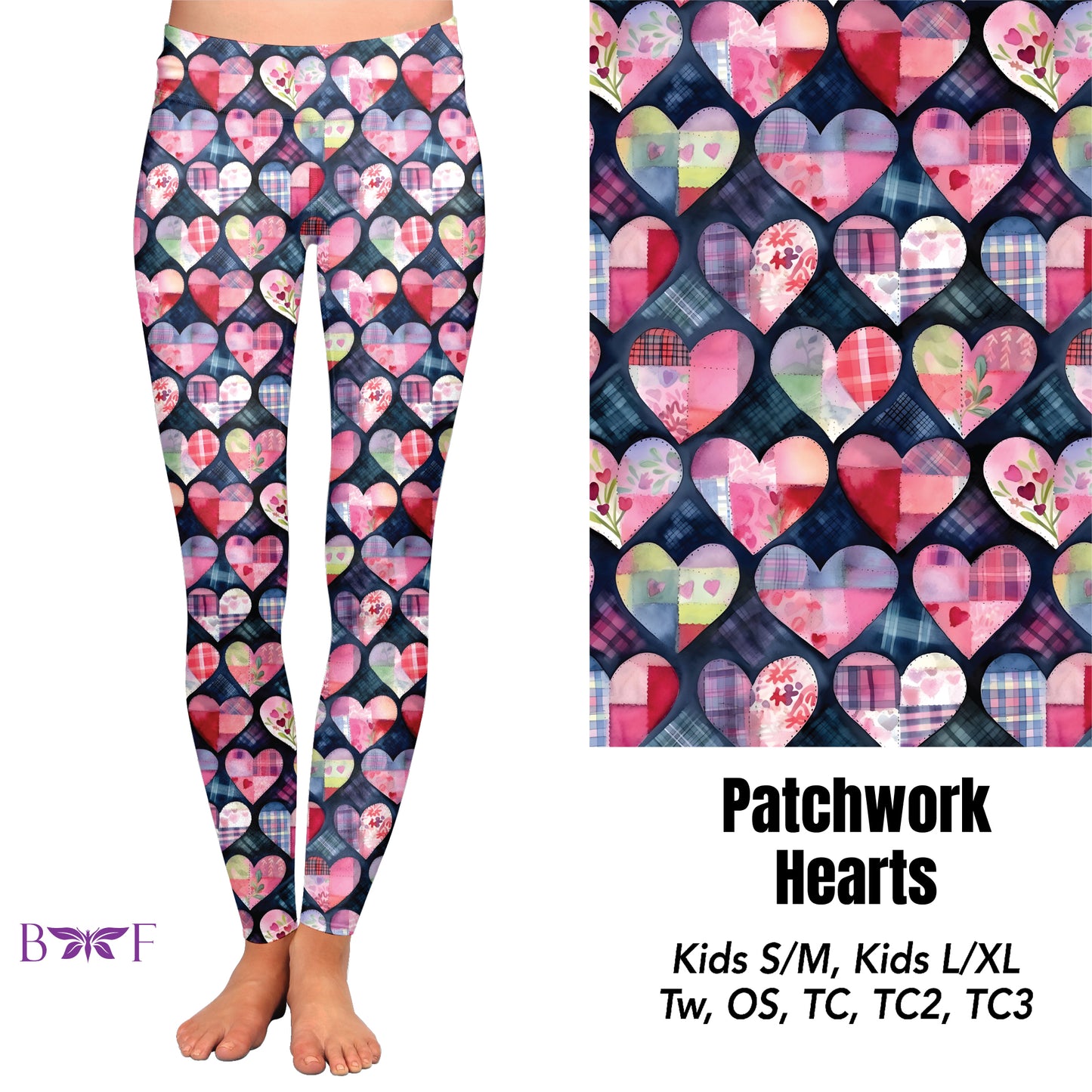 Patchwork hearts leggings and capris with pockets