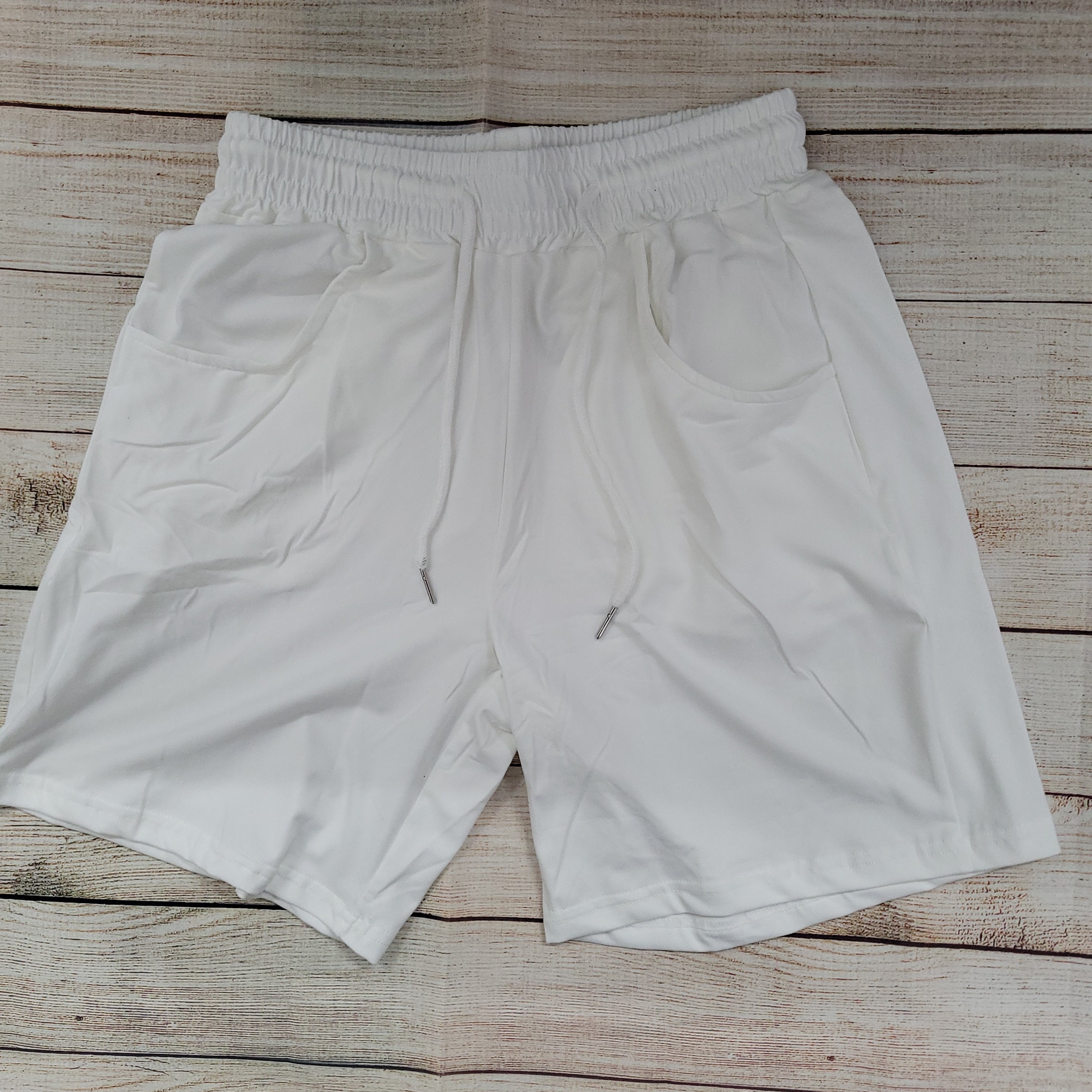 Solid White jogger Shorts with pockets 4" & 7"